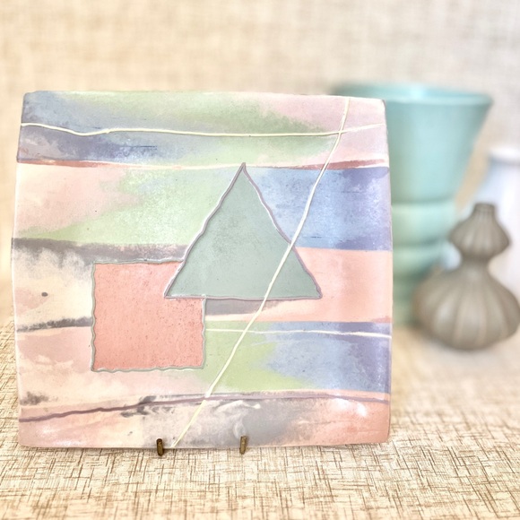 Vintage Signed Pottery Kamrass Kiok Studio NYC Ceramic Square Platter Plate 80s - Picture 4 of 8